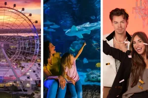 Collage of the 3 attractions at Icon Park